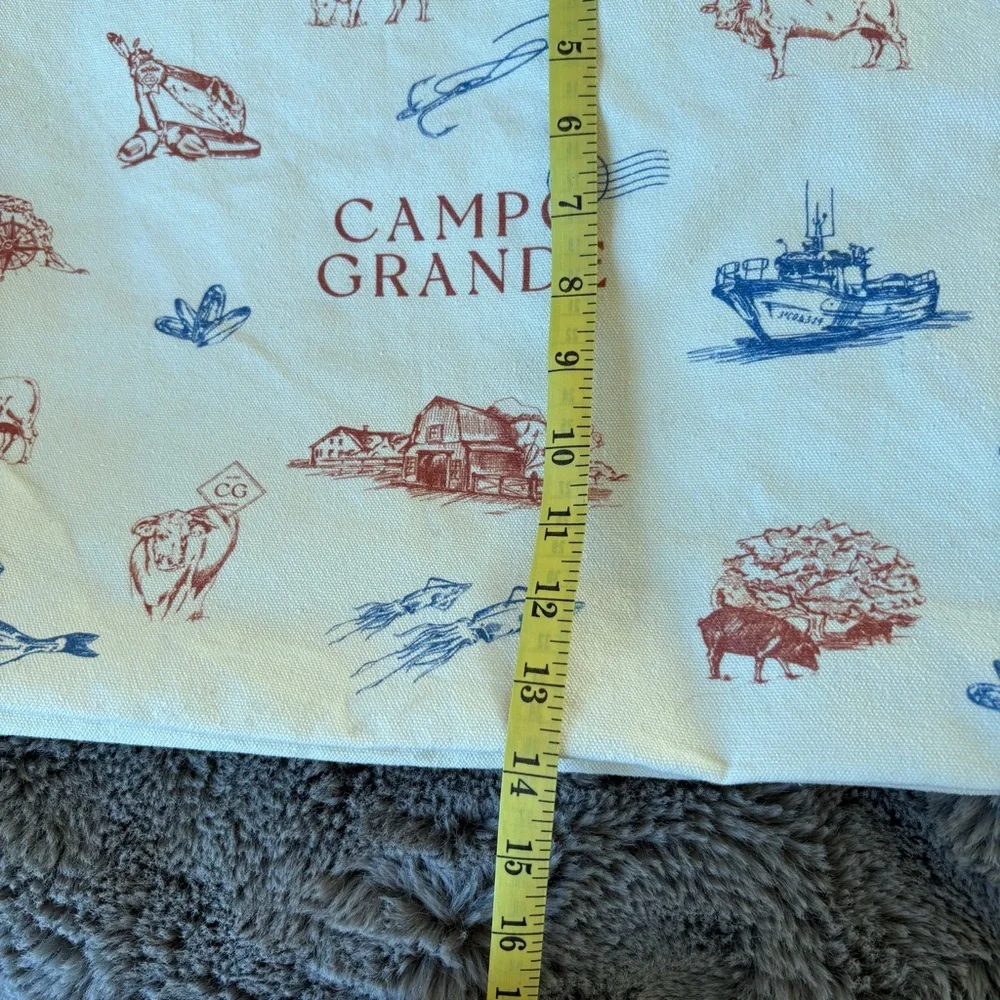 Campo Grande Canvas Tote‎ Bag Cream Red Blue Novelty Print South Western Farm